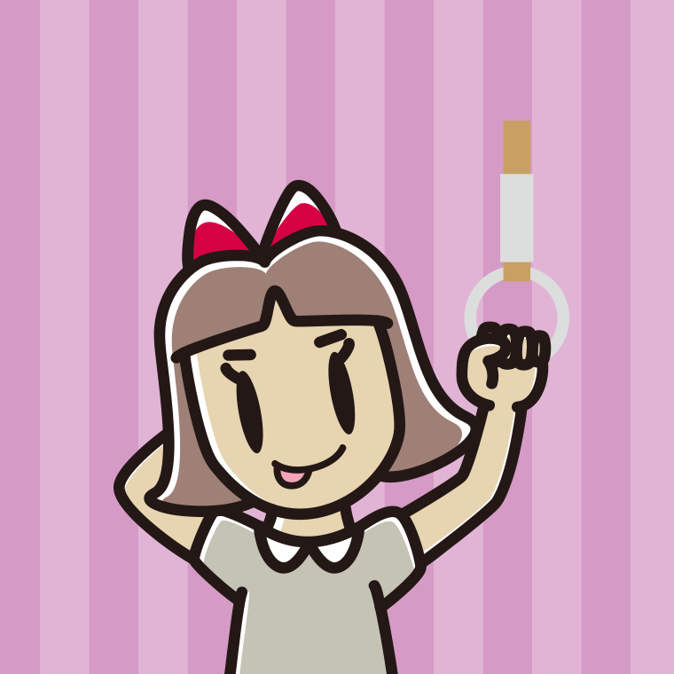 つり革につかまりテヘヘな小学生女子のイラスト【色、背景あり】PNG