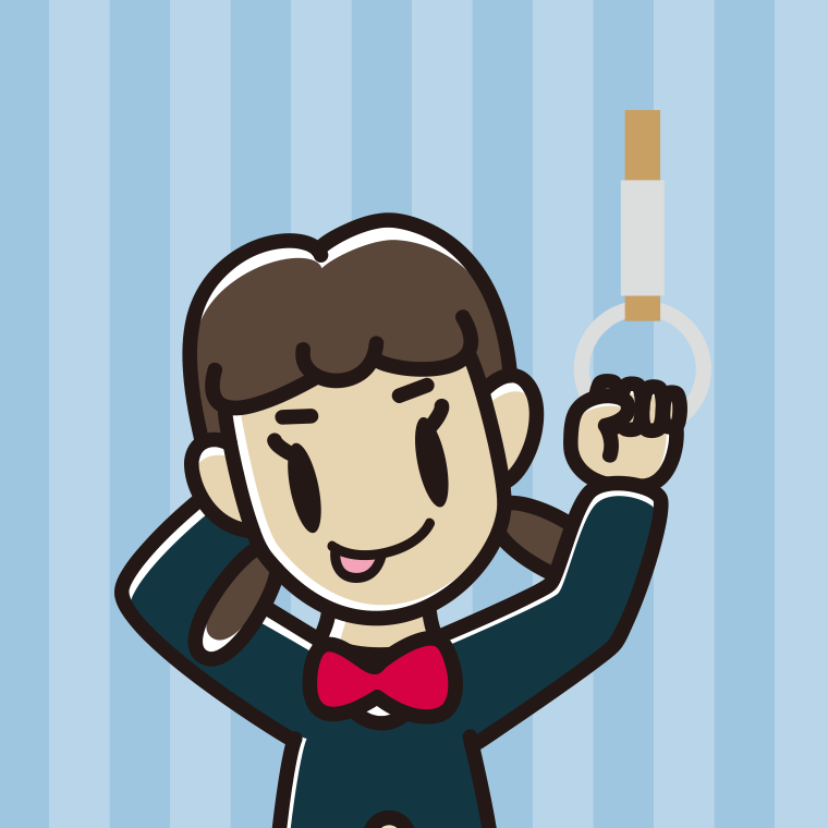 つり革につかまりテヘヘな女子中学生のイラスト【色、背景あり】PNG