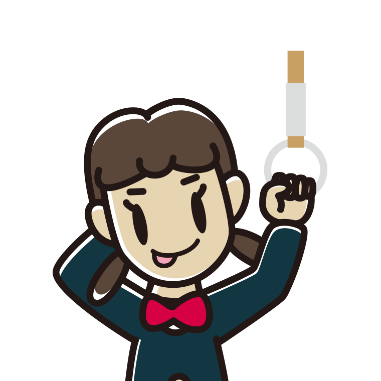 つり革につかまりテヘヘな女子中学生のイラスト【色あり、背景なし】透過PNG