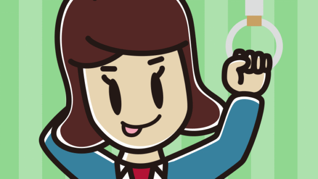 つり革につかまりテヘヘな女子高校生のイラスト【色、背景あり】PNG