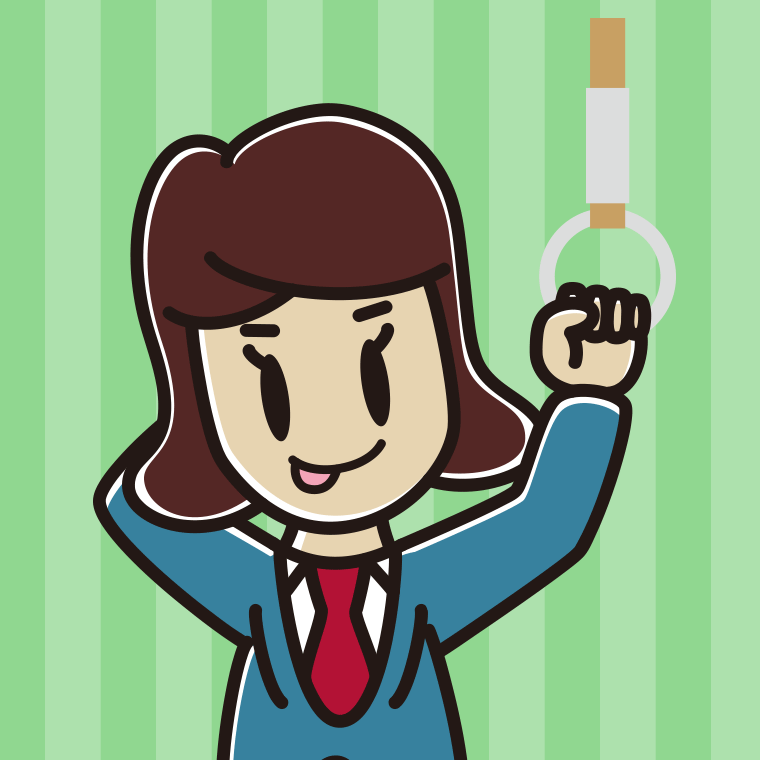 つり革につかまりテヘヘな女子高校生のイラスト【色、背景あり】PNG