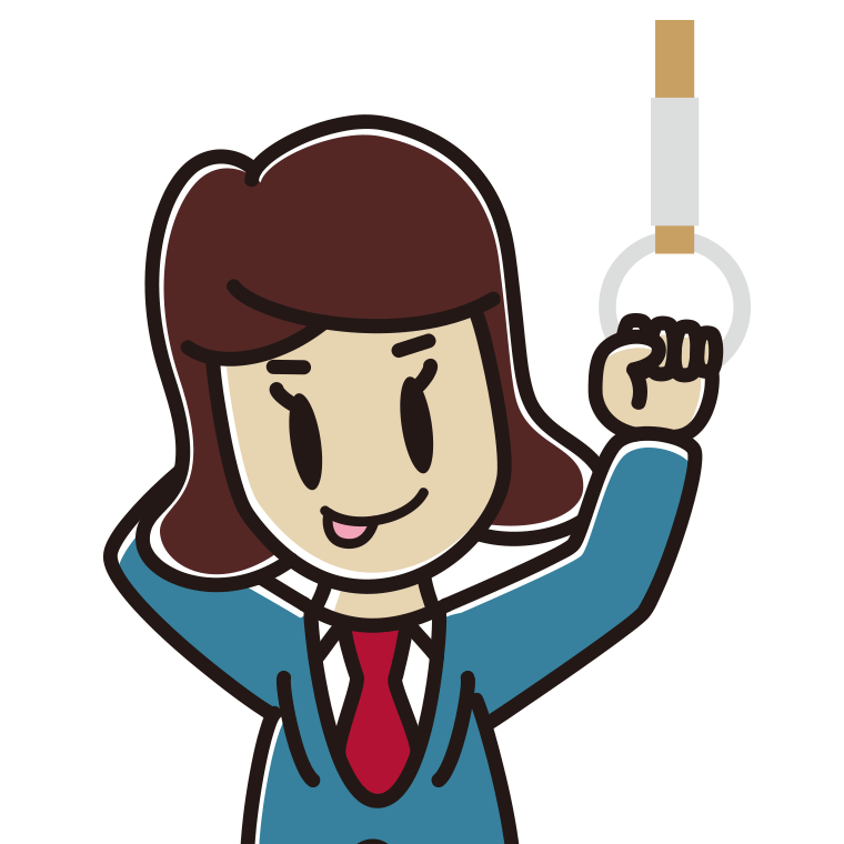 つり革につかまりテヘヘな女子高校生のイラスト【色あり、背景なし】透過PNG