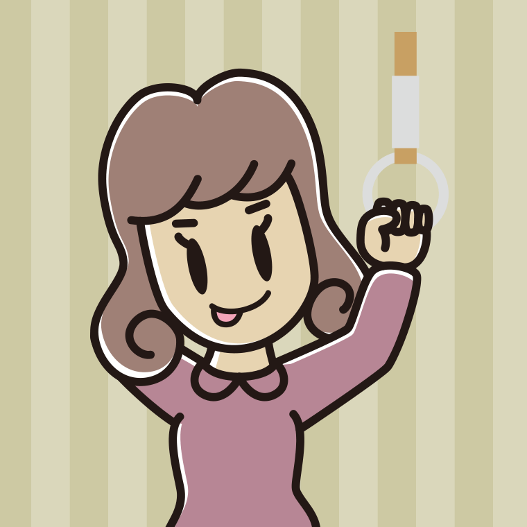 つり革につかまりテヘヘな女子大学生のイラスト【色、背景あり】PNG