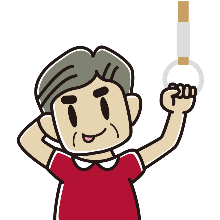 つり革につかまりテヘヘなおじさんのイラスト【色あり、背景なし】透過PNG