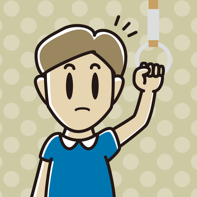 つり革につかまり何かに気付く男性のイラスト【色、背景あり】PNG