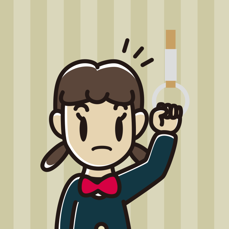 つり革につかまり何かに気付く女子中学生のイラスト【色、背景あり】PNG