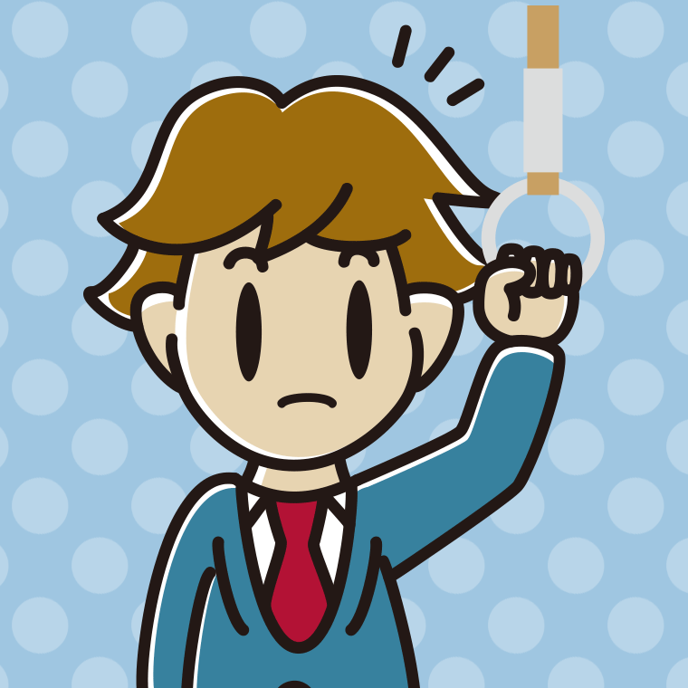 つり革につかまり何かに気付く男子高校生のイラスト【色、背景あり】PNG