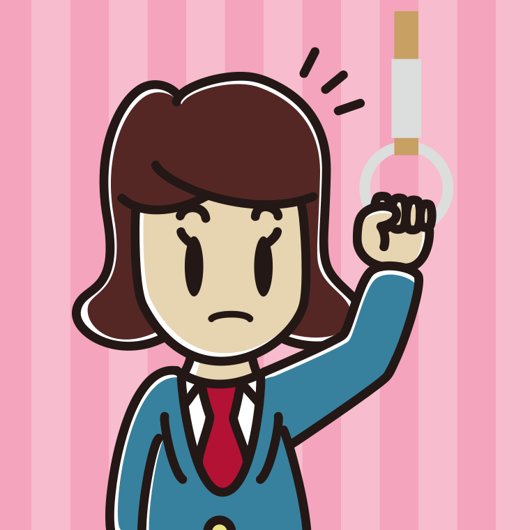 つり革につかまり何かに気付く女子高校生のイラスト【色、背景あり】PNG