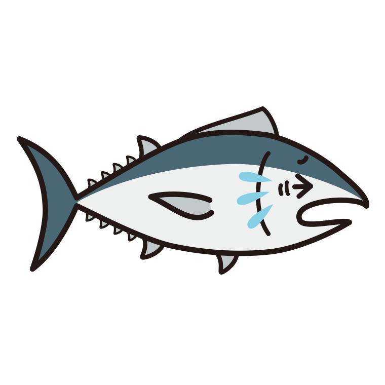 泣くマグロちゃんのイラスト【色あり、背景なし】透過PNG