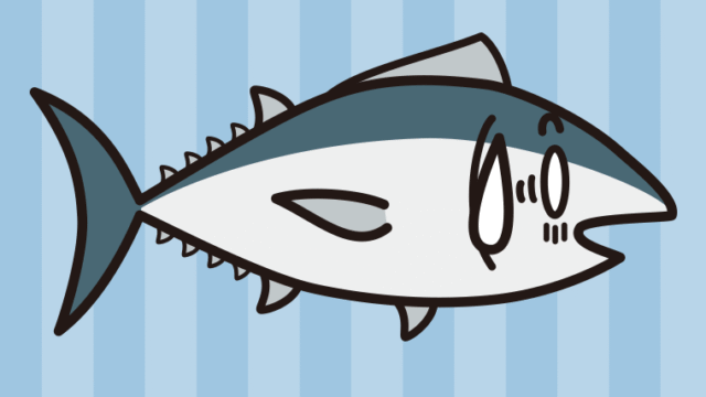 ショックを受けるマグロちゃんのイラスト【色、背景あり】PNG