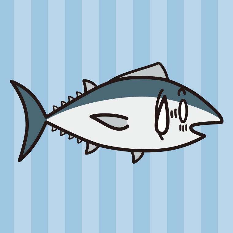 ショックを受けるマグロちゃんのイラスト【色、背景あり】PNG