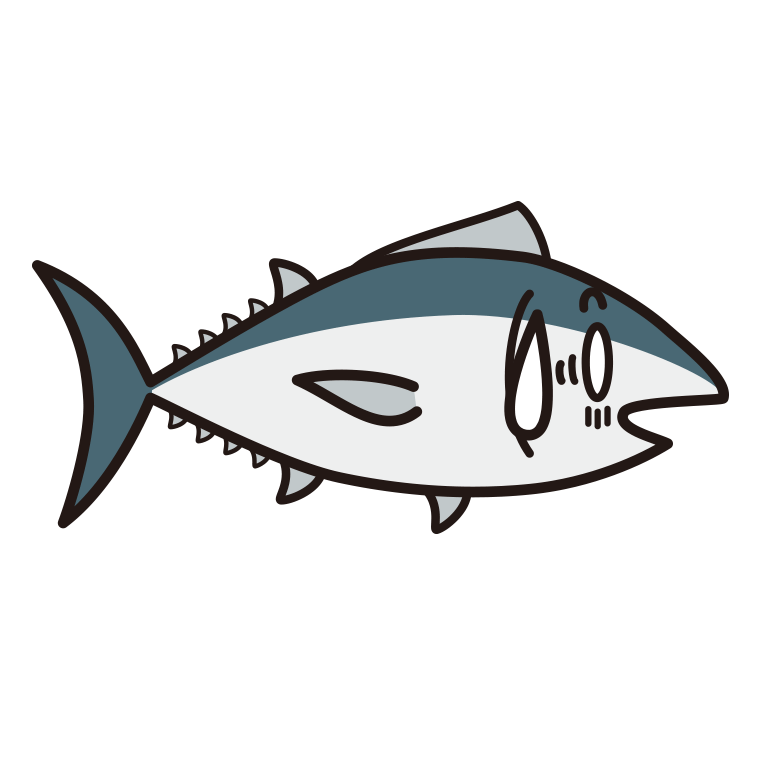 ショックを受けるマグロちゃんのイラスト【色あり、背景なし】透過PNG