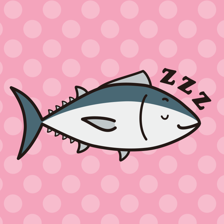 眠るマグロちゃんのイラスト【色、背景あり】PNG