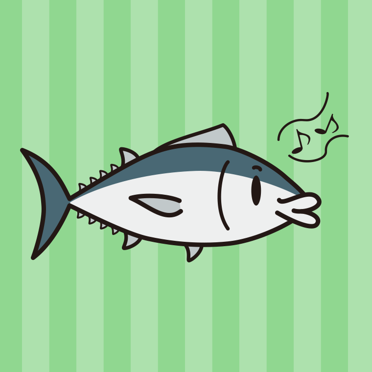 口笛を吹くマグロちゃんのイラスト【色、背景あり】PNG
