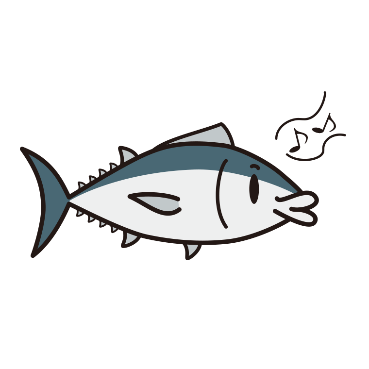 口笛を吹くマグロちゃんのイラスト【色あり、背景なし】透過PNG