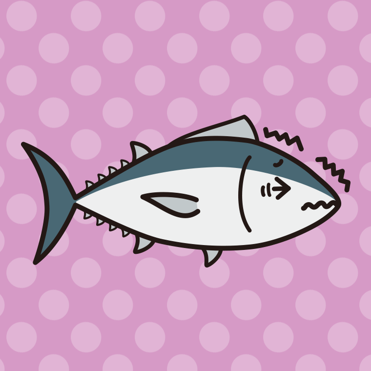 ブルブル震えるマグロちゃんのイラスト【色、背景あり】PNG