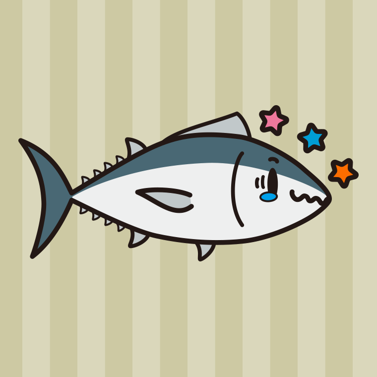 ジーンとするマグロちゃんのイラスト【色、背景あり】PNG