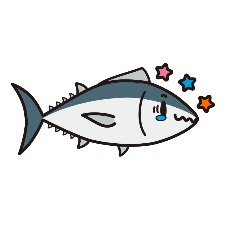 ジーンとするマグロちゃんのイラスト【色あり、背景なし】透過PNG
