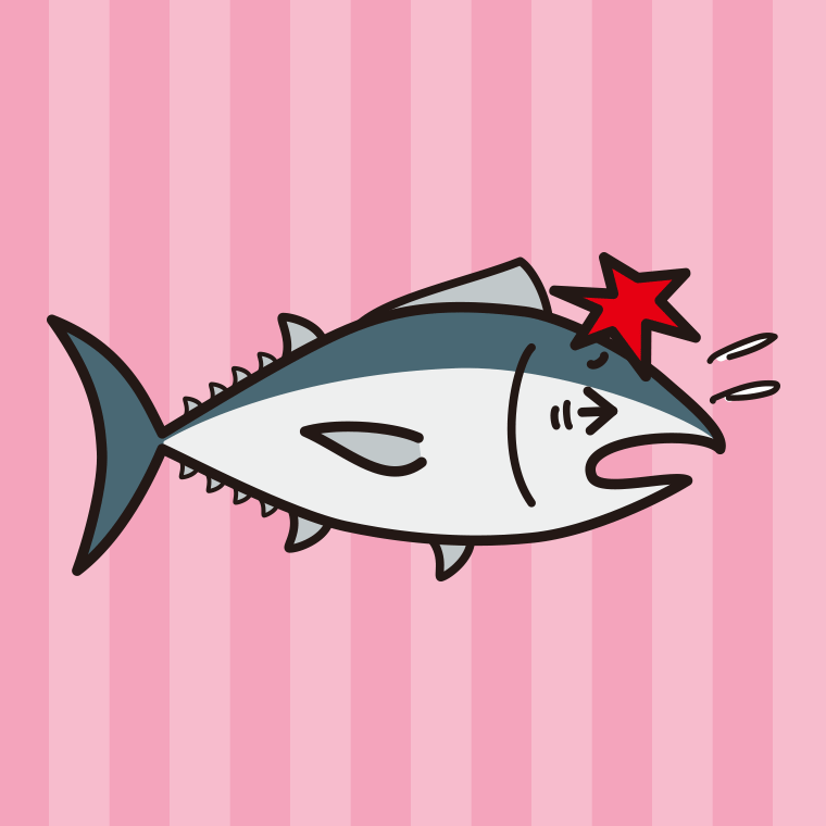 ぶつかるマグロちゃんのイラスト【色、背景あり】PNG