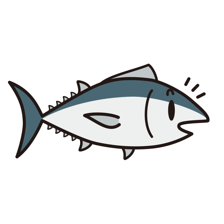 何かに気付くマグロちゃんのイラスト【色あり、背景なし】透過PNG