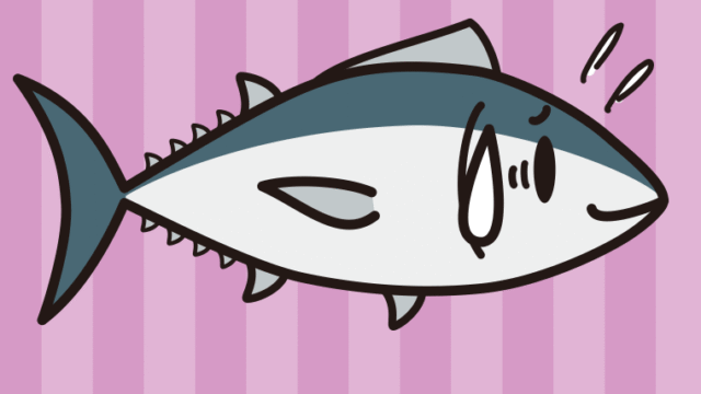 苦笑いするマグロちゃんのイラスト【色、背景あり】PNG