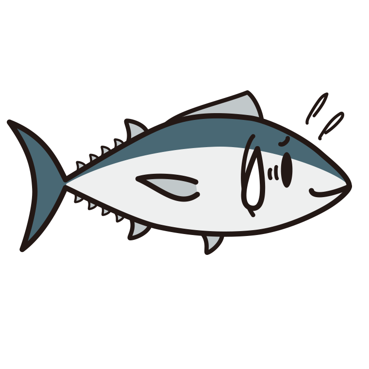苦笑いするマグロちゃんのイラスト【色あり、背景なし】透過PNG