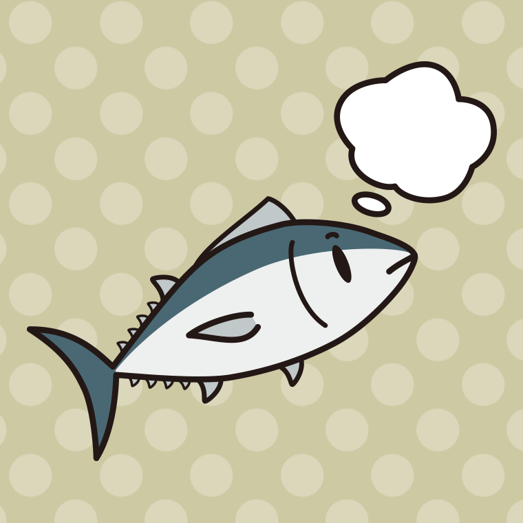 考えるマグロちゃんのイラスト【色、背景あり】PNG