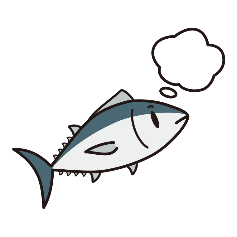 考えるマグロちゃんのイラスト【色あり、背景なし】透過PNG