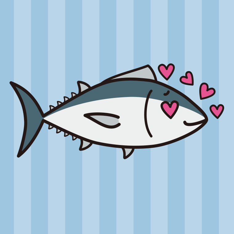 目がハートのマグロちゃんのイラスト【色、背景あり】PNG