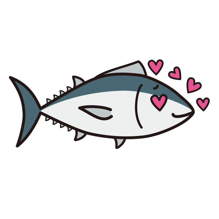 目がハートのマグロちゃんのイラスト【色あり、背景なし】透過PNG