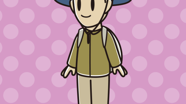 アウトドア姿の男性のイラスト【色、背景あり】PNG