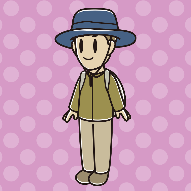 アウトドア姿の男性のイラスト【色、背景あり】PNG