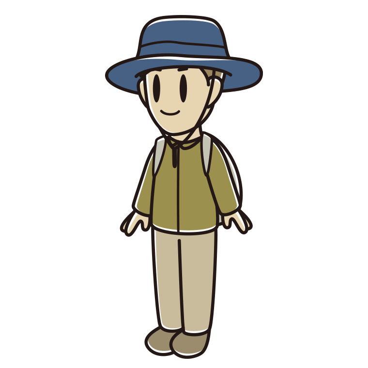 アウトドア姿の男性のイラスト【色あり、背景なし】透過PNG
