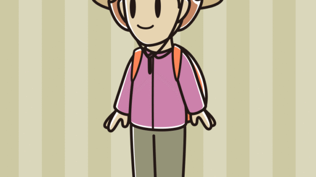 アウトドア姿の女性のイラスト【色、背景あり】PNG