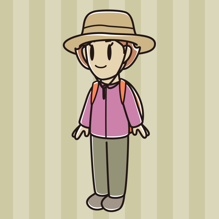 アウトドア姿の女性のイラスト【色、背景あり】PNG