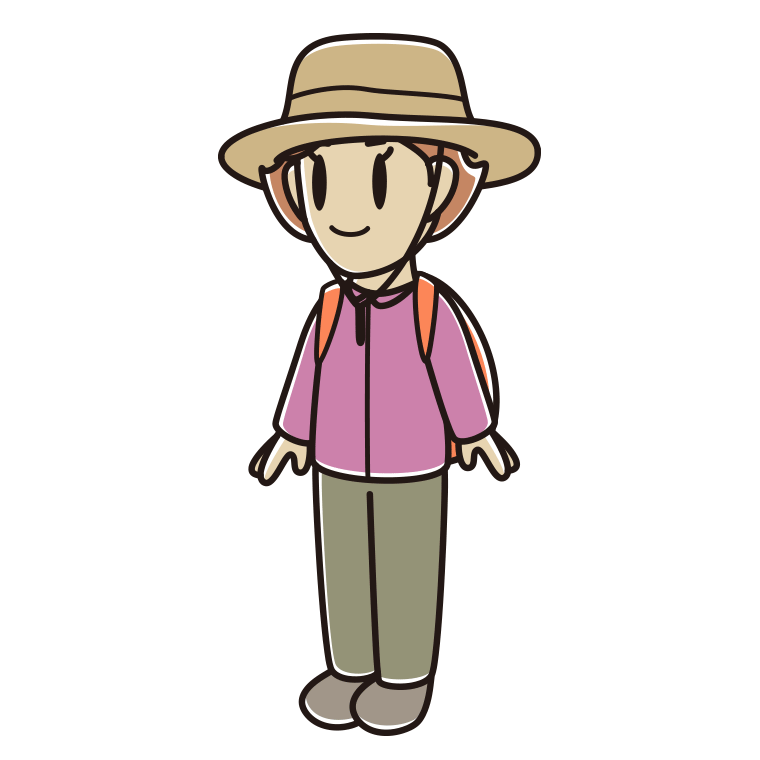 アウトドア姿の女性のイラスト【色あり、背景なし】透過PNG