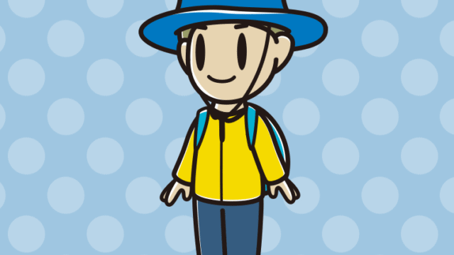 アウトドア姿の小学生男子のイラスト【色、背景あり】PNG