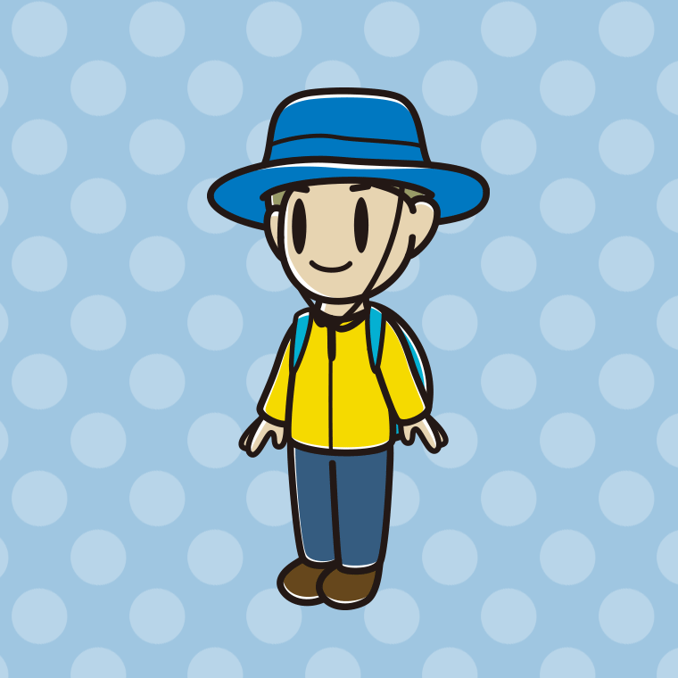 アウトドア姿の小学生男子のイラスト【色、背景あり】PNG