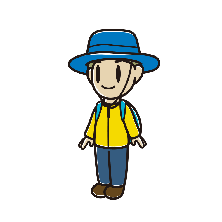 アウトドア姿の小学生男子のイラスト【色あり、背景なし】透過PNG