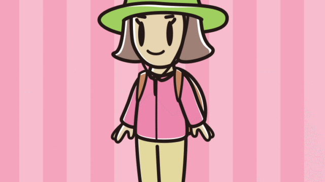 アウトドア姿の小学生女子のイラスト【色、背景あり】PNG