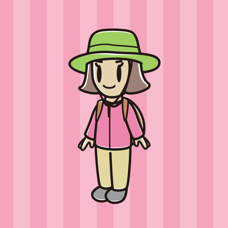 アウトドア姿の小学生女子のイラスト【色、背景あり】PNG