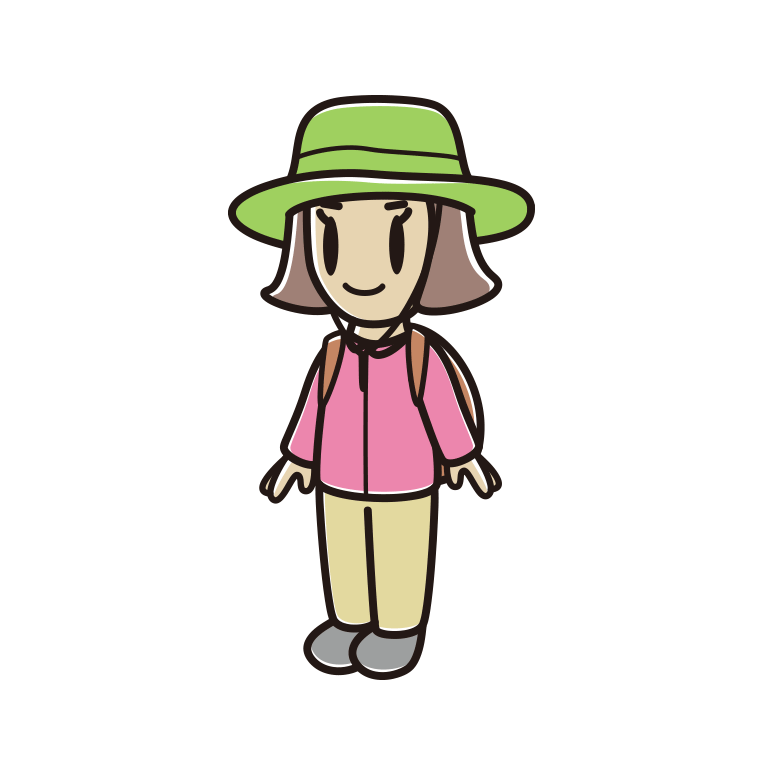 アウトドア姿の小学生女子のイラスト【色あり、背景なし】透過PNG