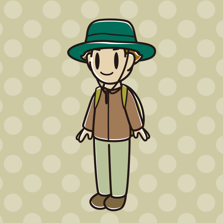 アウトドア姿の男子高校生のイラスト【色、背景あり】PNG