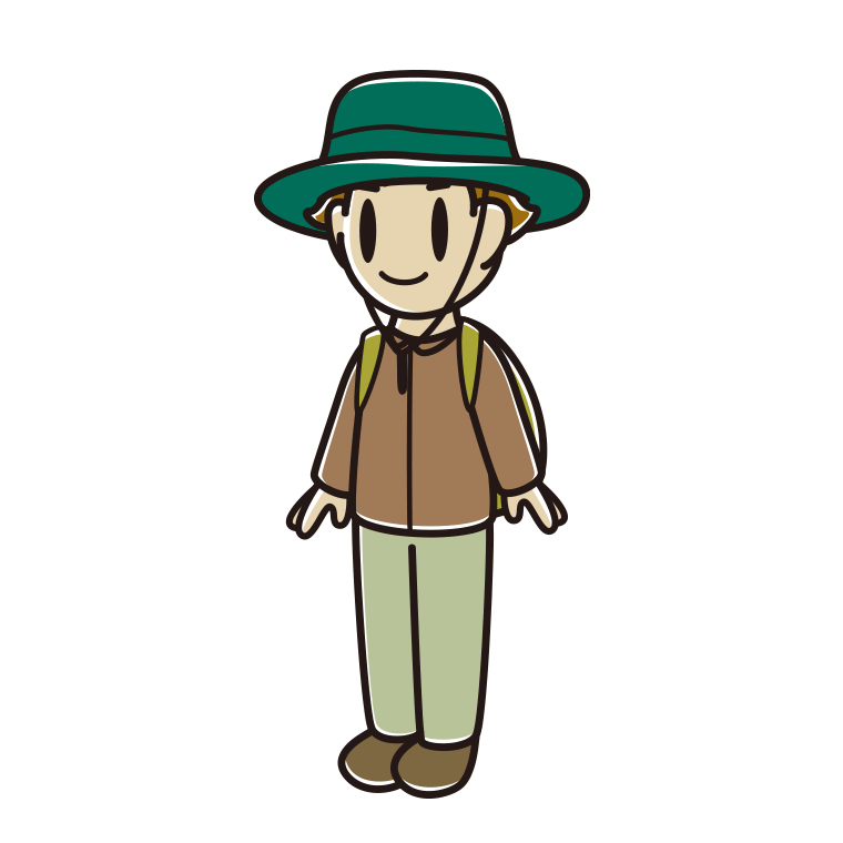 アウトドア姿の男子高校生のイラスト【色あり、背景なし】透過PNG