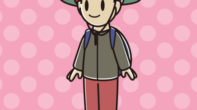 アウトドア姿の男子大学生のイラスト【色、背景あり】PNG