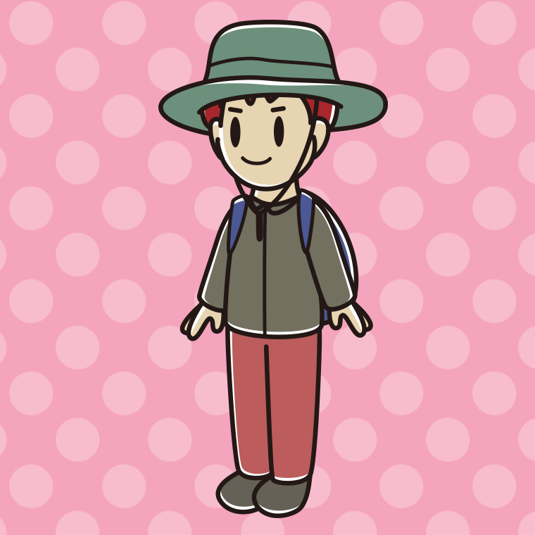 アウトドア姿の男子大学生のイラスト【色、背景あり】PNG