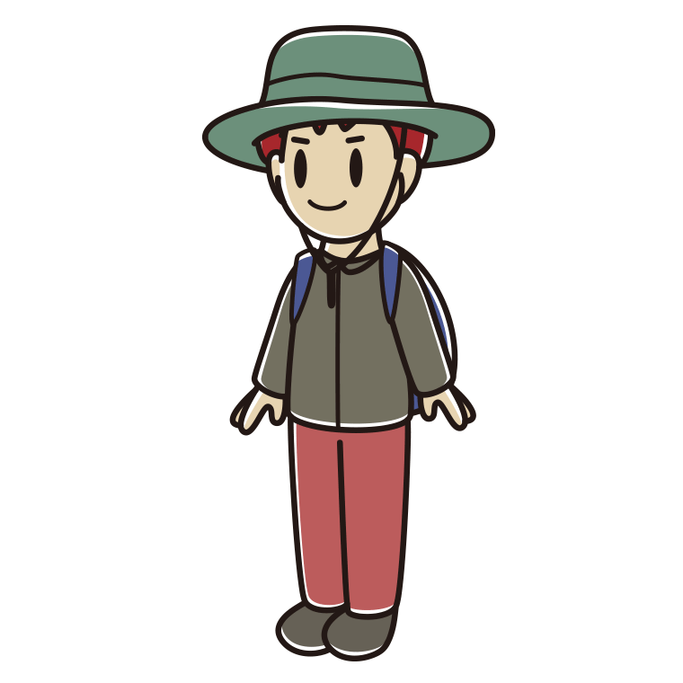 アウトドア姿の男子大学生のイラスト【色あり、背景なし】透過PNG