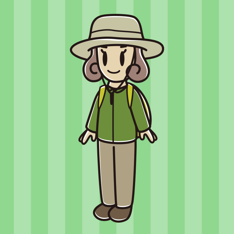 アウトドア姿の女子大学生のイラスト【色、背景あり】PNG