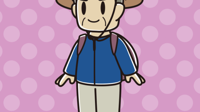 アウトドア姿のおじさんのイラスト【色、背景あり】PNG