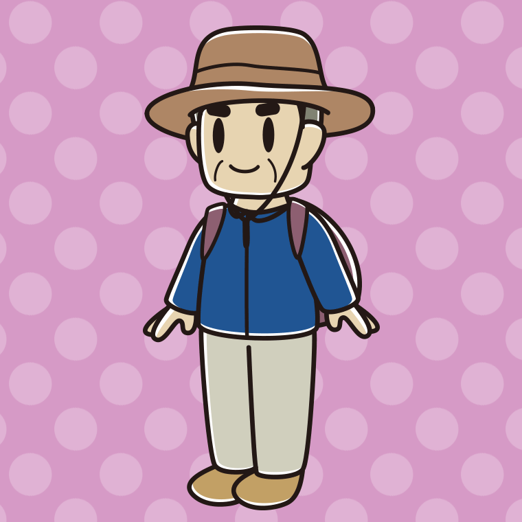 アウトドア姿のおじさんのイラスト【色、背景あり】PNG